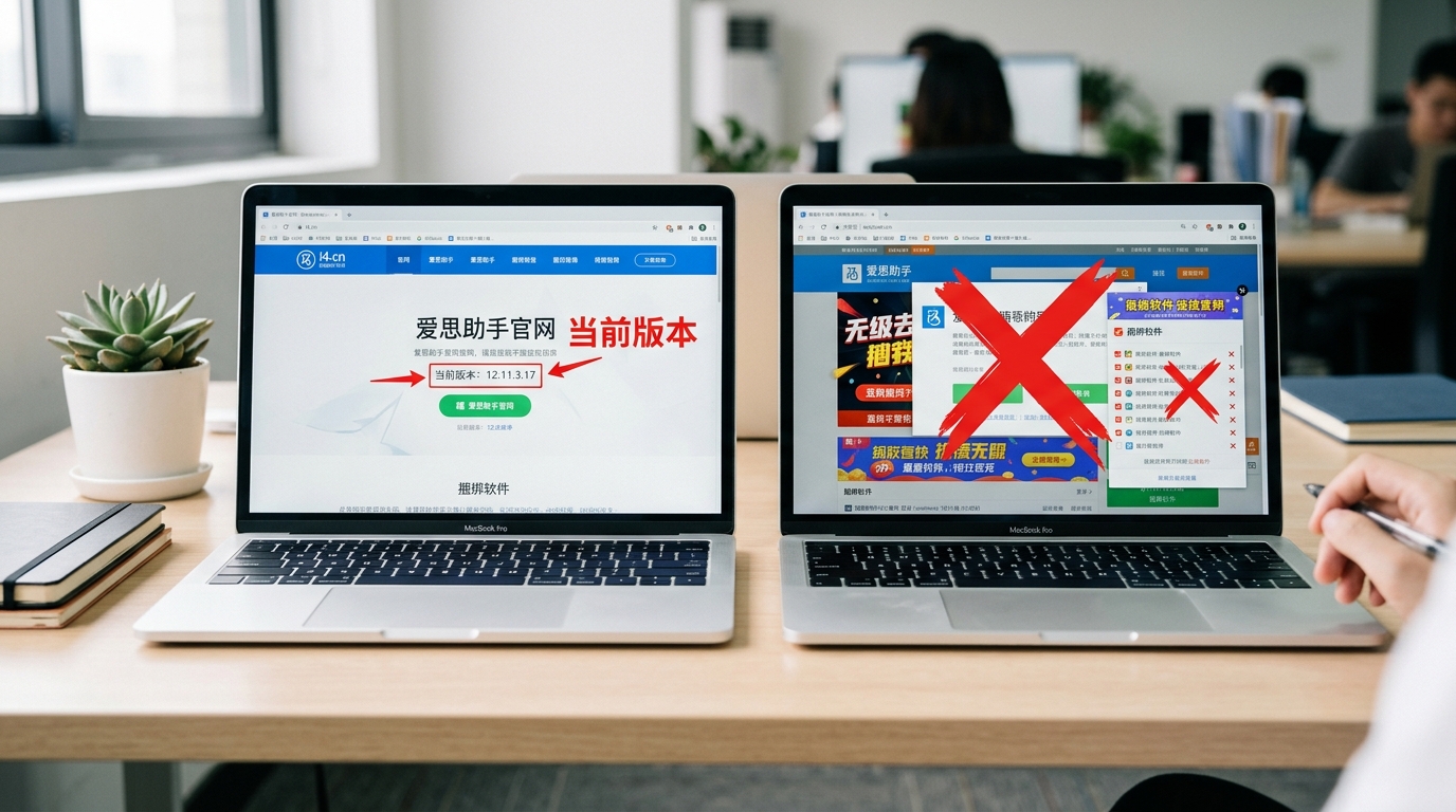 辨别爱思助手电脑版官网真假与取消捆绑软件