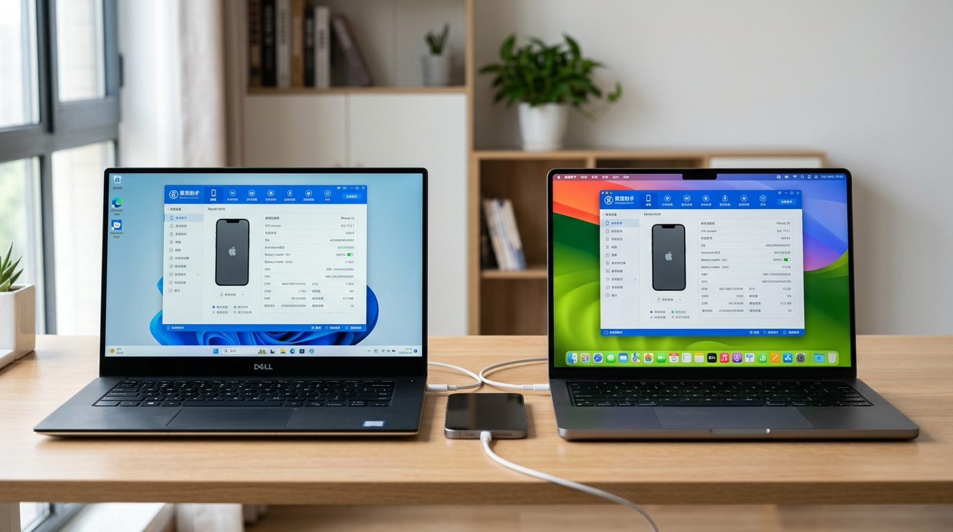 爱思助手电脑版 Windows 版和 Mac 版功能对比界面