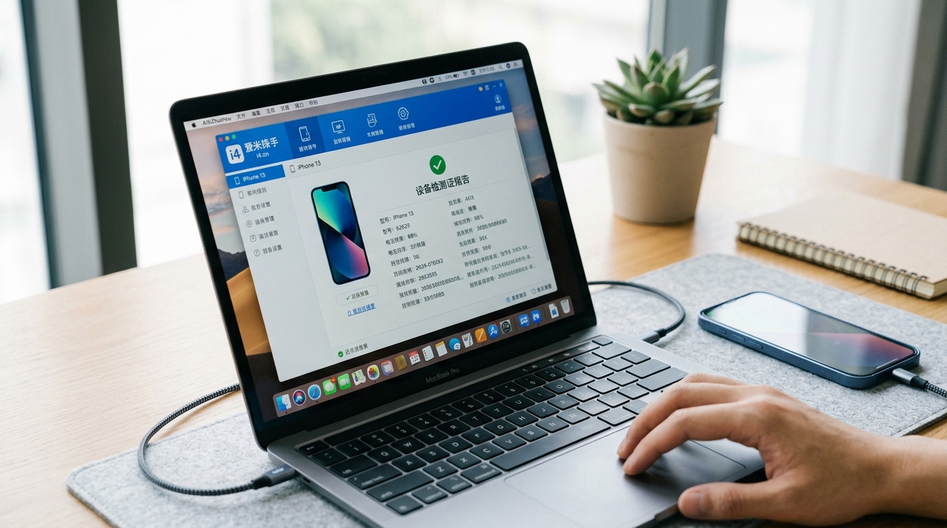 爱思助手连接iPhone进行设备管理与验机的界面