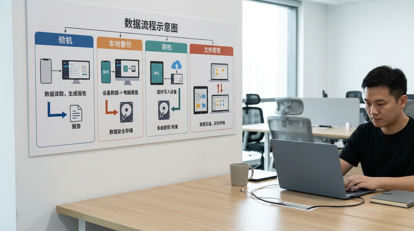 爱思助手验机备份刷机文件管理数据走向流程图