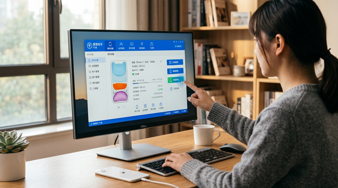 爱思助手下载后PC端连接iPhone设备管理界面